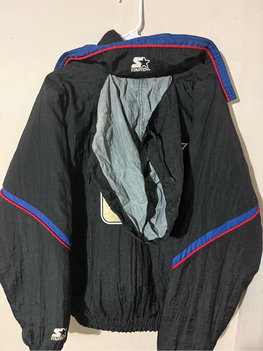 Black Bomber Jacket with Blue & Red Trim - New York Rangers Style - Picture 12 of 16